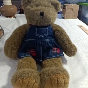 Bab Teddy 1997 Plush Bear Vintage Denim Dress 17 Inches Tall Stuffed Teddy Bear